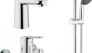 GROHE START EDGE set: bath and washbasin mixers, shower head, hose and stand 1