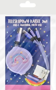 Brelok z kabelkami do ładowania fioletowy 3w1 1
