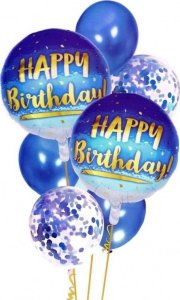 Balony Happy Birthday niebieski 7szt 1