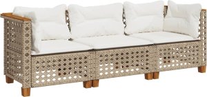 vidaXL Sofa ogrodowa z poduszkami, 3-osobowa, beż, polirattan 2