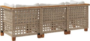 vidaXL Sofa ogrodowa z poduszkami, 3-osobowa, beż, polirattan 6