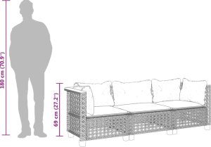 vidaXL Sofa ogrodowa z poduszkami, 3-osobowa, beż, polirattan 9
