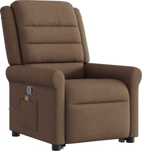 vidaXL Podnoszony fotel masujący, rozkładany, brązowy, obity tkaniną 4