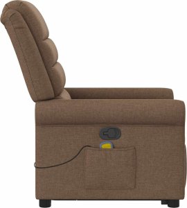 vidaXL Podnoszony fotel masujący, rozkładany, brązowy, obity tkaniną 6
