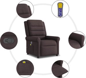 vidaXL vidaXL Rozkładany fotel masujący, ciemnobrązowy, obity tkaniną 10