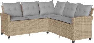 vidaXL L-kształtna kanapa z poduszkami beżowy polirattan 2