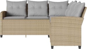 vidaXL L-kształtna kanapa z poduszkami beżowy polirattan 3