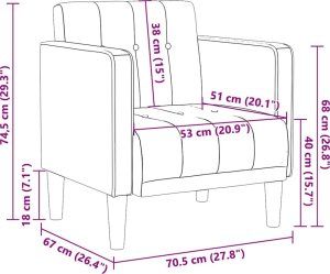 vidaXL Sofa Fotel z Podłokietnikami Kremowy 53 cm Aksamit 8