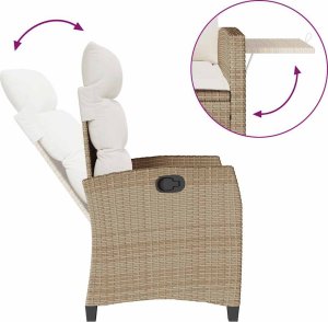 vidaXL Rozkładany fotel ogrodowy ze stolikiem bocznym Beżowy 8