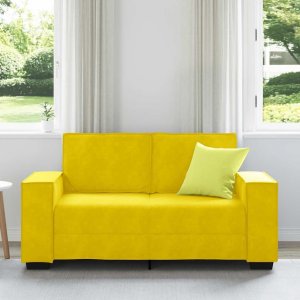 vidaXL Sofa 2-osobowa, żółta, 120 cm, tapicerowana aksamitem 3