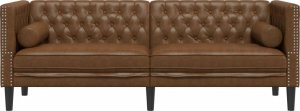 vidaXL Sofa Chesterfield z wałkami, 3-os., brązowa, sztuczny zamsz 4