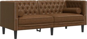 vidaXL 3-cz. wypoczynek Chesterfield z wałkami, brązowy, zamszowy 5