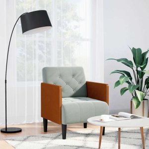 vidaXL Sofa Fotel z Podłokietnikami Jasnoszary 55 cm Aksamit 1