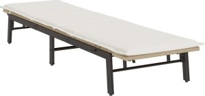 vidaXL Leżak z poduszką, beżowy, polirattan 4