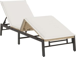 vidaXL Leżak z poduszką, beżowy, polirattan 5