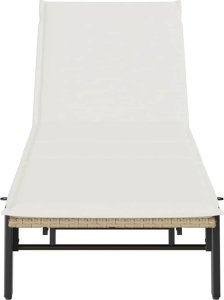 vidaXL Leżak z poduszką, beżowy, polirattan 6