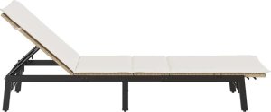 vidaXL Leżak z poduszką, beżowy, polirattan 7