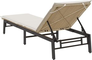 vidaXL Leżak z poduszką, beżowy, polirattan 8