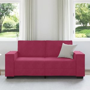 vidaXL vidaXL Sofa 2-osobowa, winna czerwień, 140 cm, tapicerowana aksamitem 3