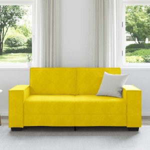 vidaXL Sofa 2-osobowa, żółta, 140 cm, tapicerowana aksamitem 3