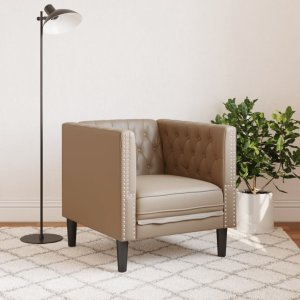 vidaXL Fotel Chesterfield, cappuccino, tapicerowany sztuczną skórą 3