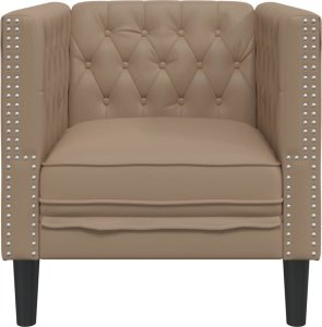 vidaXL Fotel Chesterfield, cappuccino, tapicerowany sztuczną skórą 4