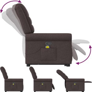 vidaXL Podnoszony fotel masujący, rozkładany, ciemnobrązowy, tkanina 8