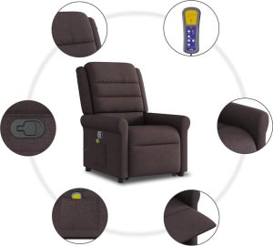 vidaXL Podnoszony fotel masujący, rozkładany, ciemnobrązowy, tkanina 10