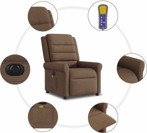 vidaXL Rozkładany fotel masujący, elektryczny, brązowy, tkanina 10