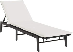 vidaXL Leżak z poduszką, czarny, polirattan 2