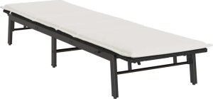 vidaXL Leżak z poduszką, czarny, polirattan 4