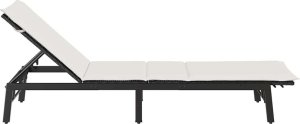 vidaXL Leżak z poduszką, czarny, polirattan 7