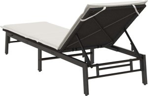 vidaXL Leżak z poduszką, czarny, polirattan 8