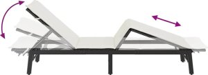 vidaXL Leżak z poduszką, czarny, polirattan 9
