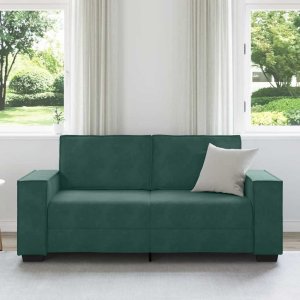 vidaXL Sofa 2-osobowa, ciemnozielona, 140 cm, tapicerowana aksamitem 3