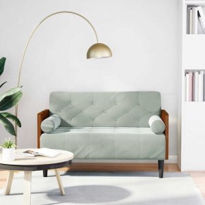 vidaXL Sofa dwuosobowa z poduszkami wałkowymi Jasnoszara 110 cm 1