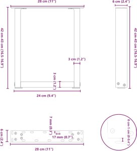 vidaXL Nogi do stolika kawowego, 2 szt., 28x(42-43) cm 10