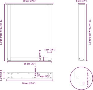 vidaXL Nogi do stolika kawowego, 3 szt., stal, 70x(72-73) cm 10