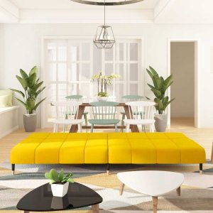 vidaXL 2-osobowa kanapa, żółta, tapicerowana aksamitem 3