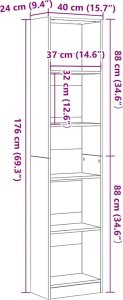 vidaXL Regał biblioteczny Czarny Dąb 40x24x176 cm Drewno klejone 9