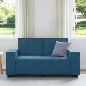 vidaXL Sofa 2-osobowa, niebieski, 120 cm, tapicerowana aksamitem 3