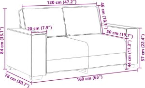vidaXL Sofa 2-osobowa, niebieski, 120 cm, tapicerowana aksamitem 9
