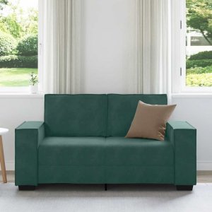 vidaXL Sofa 2-osobowa, ciemnozielona, 120 cm, tapicerowana aksamitem 3
