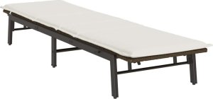 vidaXL Leżak z poduszką, brązowy, polirattan 4