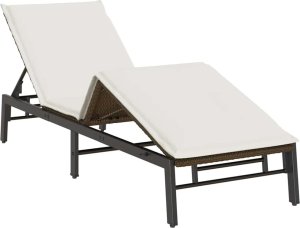 vidaXL Leżak z poduszką, brązowy, polirattan 5