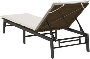 vidaXL Leżak z poduszką, brązowy, polirattan 8