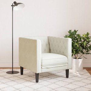 Fotel Chesterfield, kremowy, tapicerowany aksamitem 3