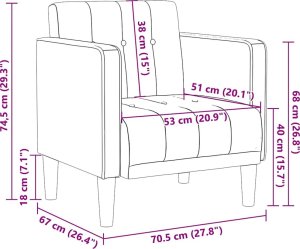Sofa Fotel z Podłokietnikami Czarny 53 cm Aksamit 8