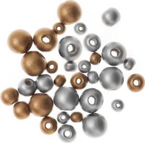 Drewniane koraliki, kulki, gold&silver 30szt 1