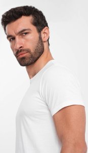 Męski klasyczny bawełniany T-shirt BASIC - biały V4 OM-TSBS-0146 4XL 1